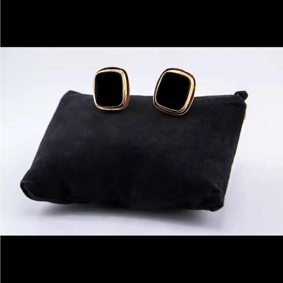 14k Gold Black Onyx Square Men's Cufflinks - Picture 1 of 4